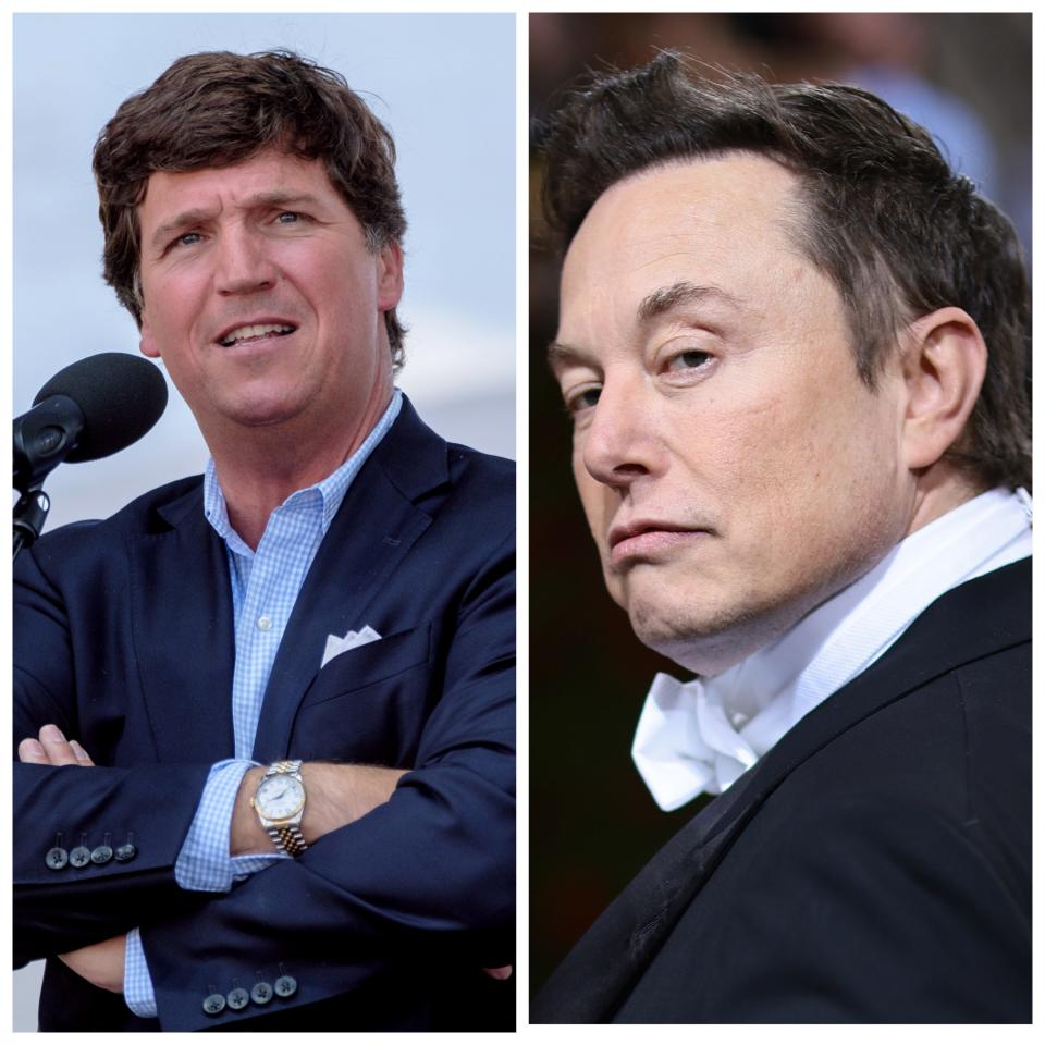 A side-by-side of Tucker Carlson and Elon Musk