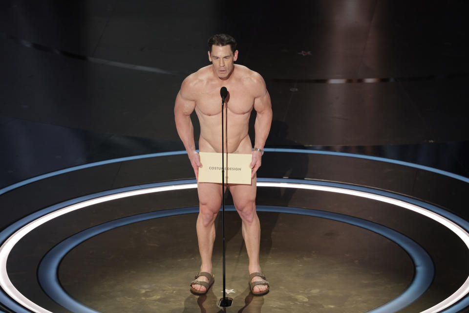 John Cena presents the Oscar for Best Costume Design at the Academy Awards in Los Angeles on Sunday.