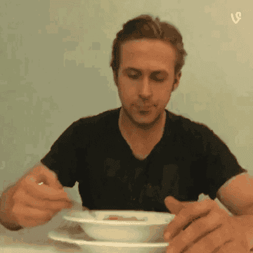 Ryan Gosling eats a bowl of cereal