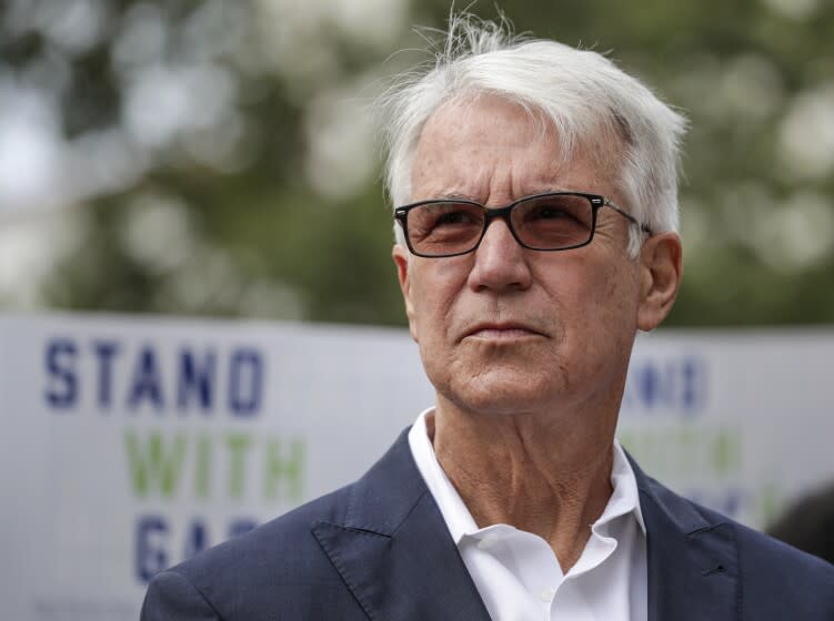 Los Angeles, CA - June 18: Los Angeles District Attorney George Gascon, joined by members of SEIU Local 2015 and other local leaders, addresses a news conference held on the steps of Hall of Justice on Friday, June 18, 2021 in Los Angeles, CA. (Irfan Khan / Los Angeles Times)