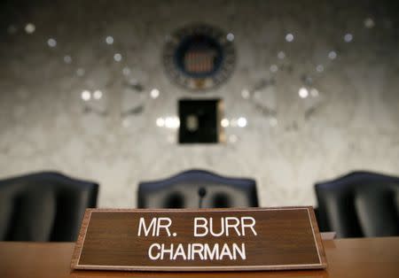 The name plate for Chairman of the Senate Intelligence Committee Richard Burr (R-NC) is shown before a hearing about Russian interference in U.S. elections in Washington, U.S., June 21, 2017. REUTERS/Joshua Roberts