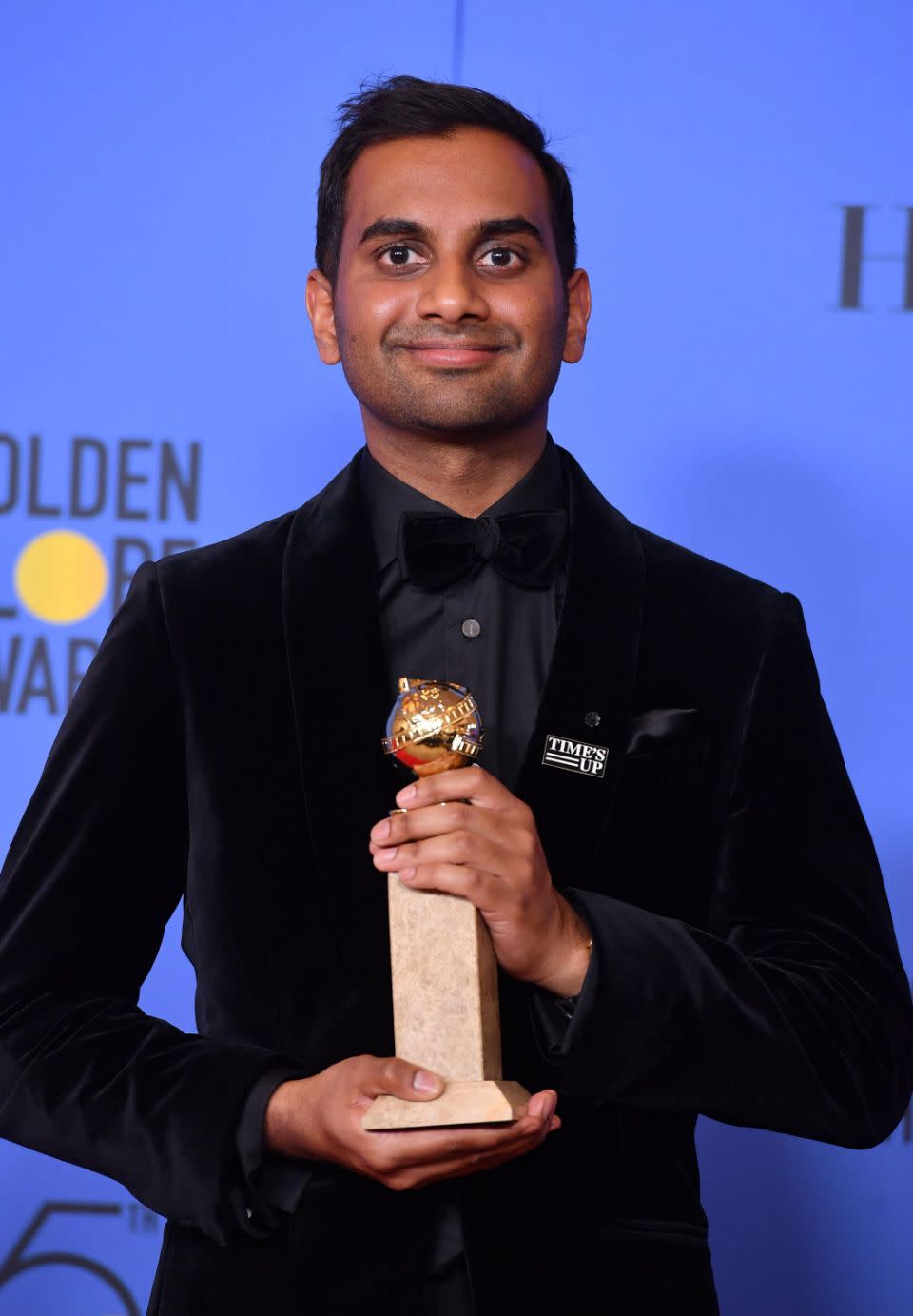 Ansari wore a 'Time's Up' badge to the Golden Globes earlier this year. Source: Getty