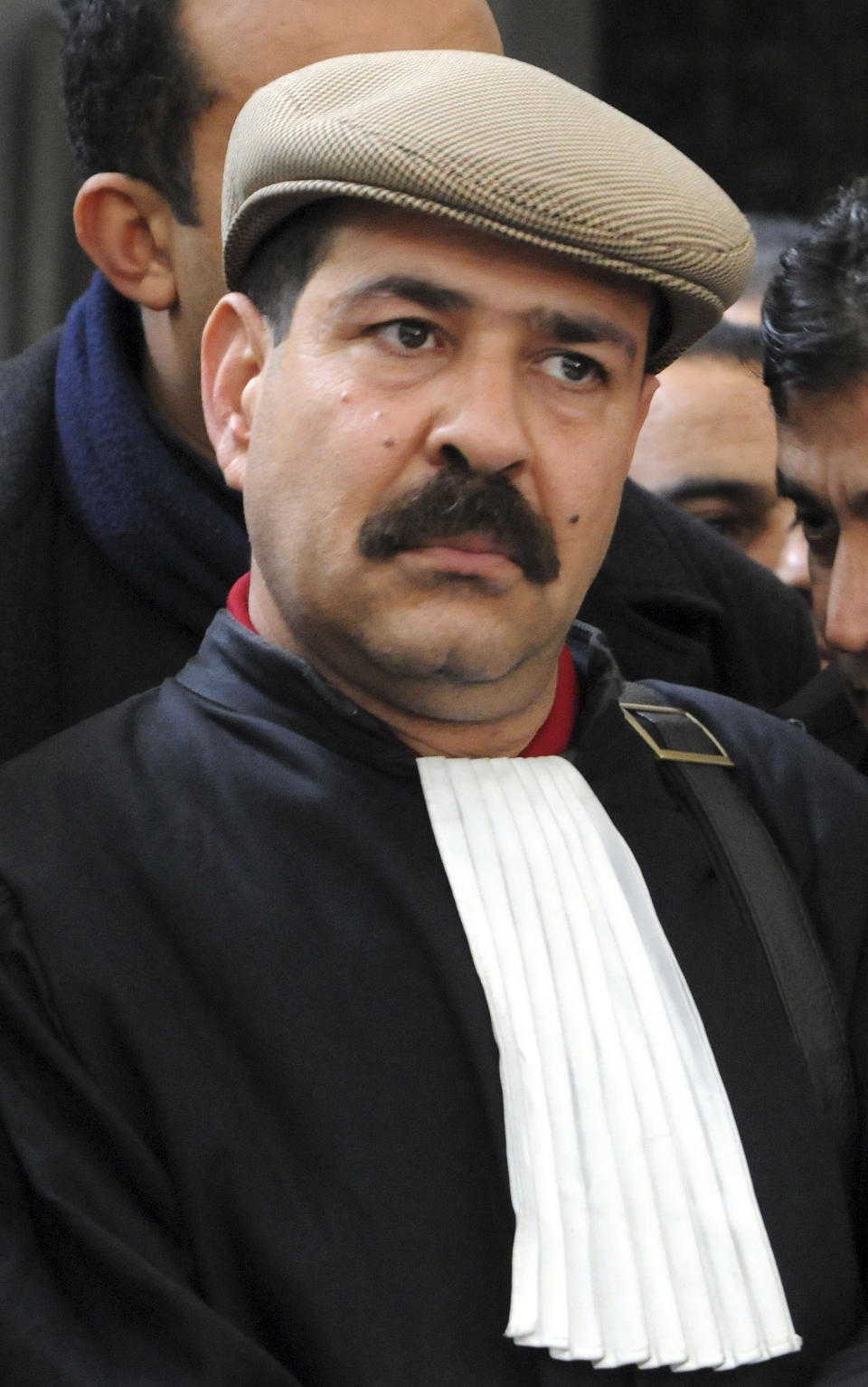 FILE - Tunisian lawyer Chokri Belaid attends a news conference at the lawyers' bar in Tunis on Dec. 29, 2010. Four people were sentenced Wednesday, March 27, 2024, to death and two given life imprisonment over the 2013 assassination of Tunisian opposition leader Chokri Belaid. (AP Photo/Hassene Dridi, File)