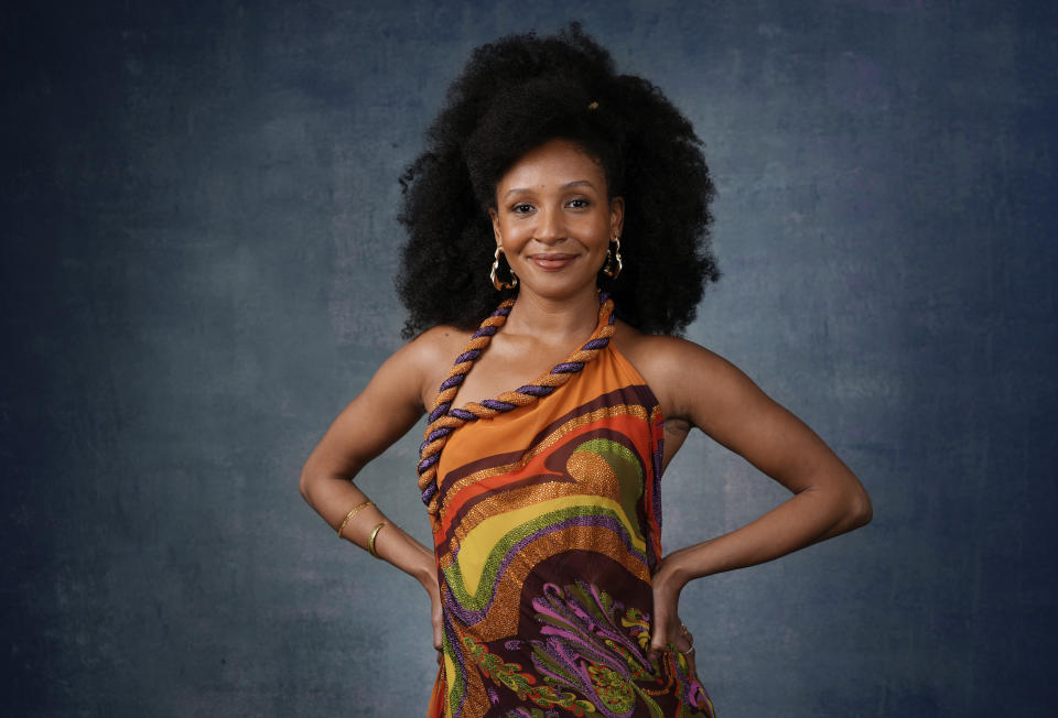 Nabiyah Be, a cast member in the Amazon streaming miniseries "Daisy Jones and the Six," poses for a portrait at the Four Seasons Hotel, Tuesday, Feb. 21, 2023, in Los Angeles. (AP Photo/Chris Pizzello)