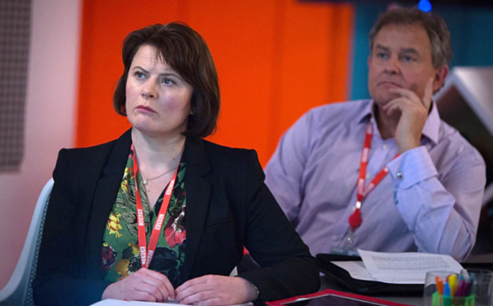 ‘I’m not being funny or anything, but…’: Monica Dolan and Hugh Bonneville in ‘W1A’ (BBC)