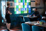 <p>He interrupts Linda's shift.</p>