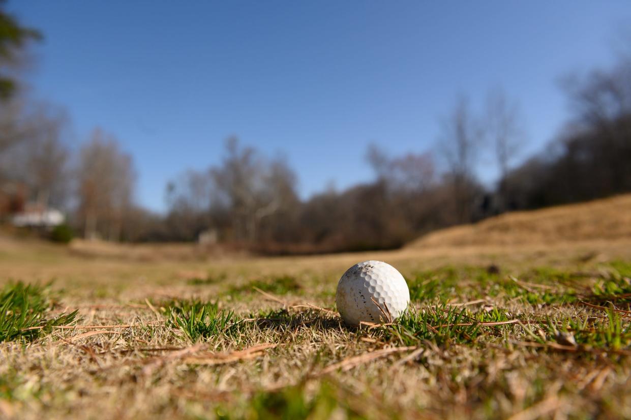 A golf ball sits on a section of the Pebble Creek golf course that is currently closed and may be used for the development of more homes Friday, March 5, 2021.
