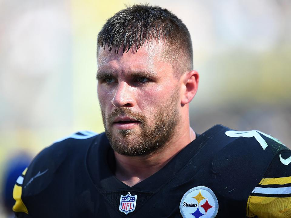 T.J. Watt #90 of the Pittsburgh Steelers looks on during the game against the Detroit Lions at Acrisure Stadium on August 28, 2022 in Pittsburgh, Pennsylvania