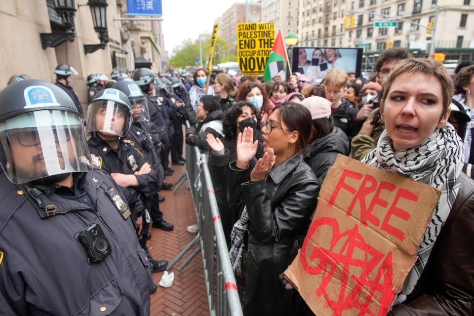 Students and community members stage a pro-Palestine protest on Columbia’s campus (AP)