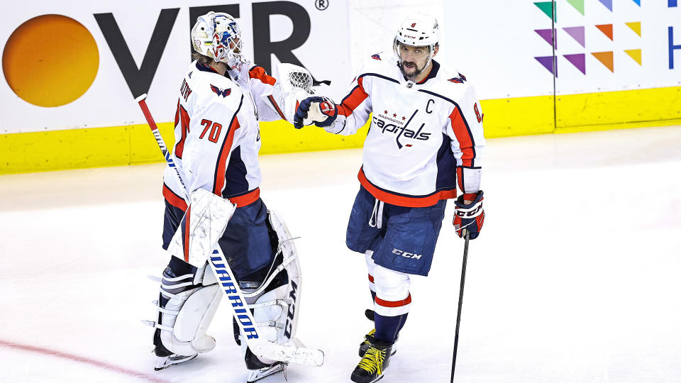 Alexander Ovechkin scored two goals to keep the Washington Capitals alive against the New York Islanders. (Photo by Elsa/Getty Images)