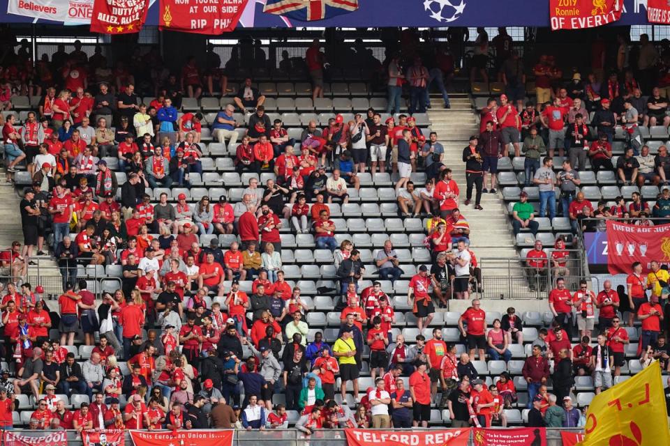 Empty seats in a Liverpool section of the ground (Adam Davy/PA) (PA Wire)