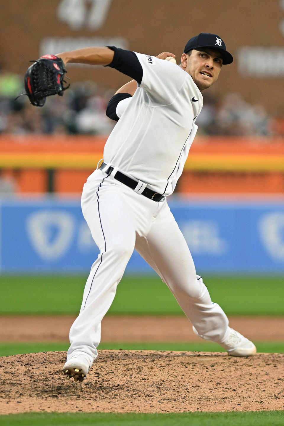 Tigers pitcher Andrew Vasquez throws a pitch in the sixth inning of the Tigers' 9-2 loss to the Astros on Saturday, Aug. 26, 2023, at Comerica Park.