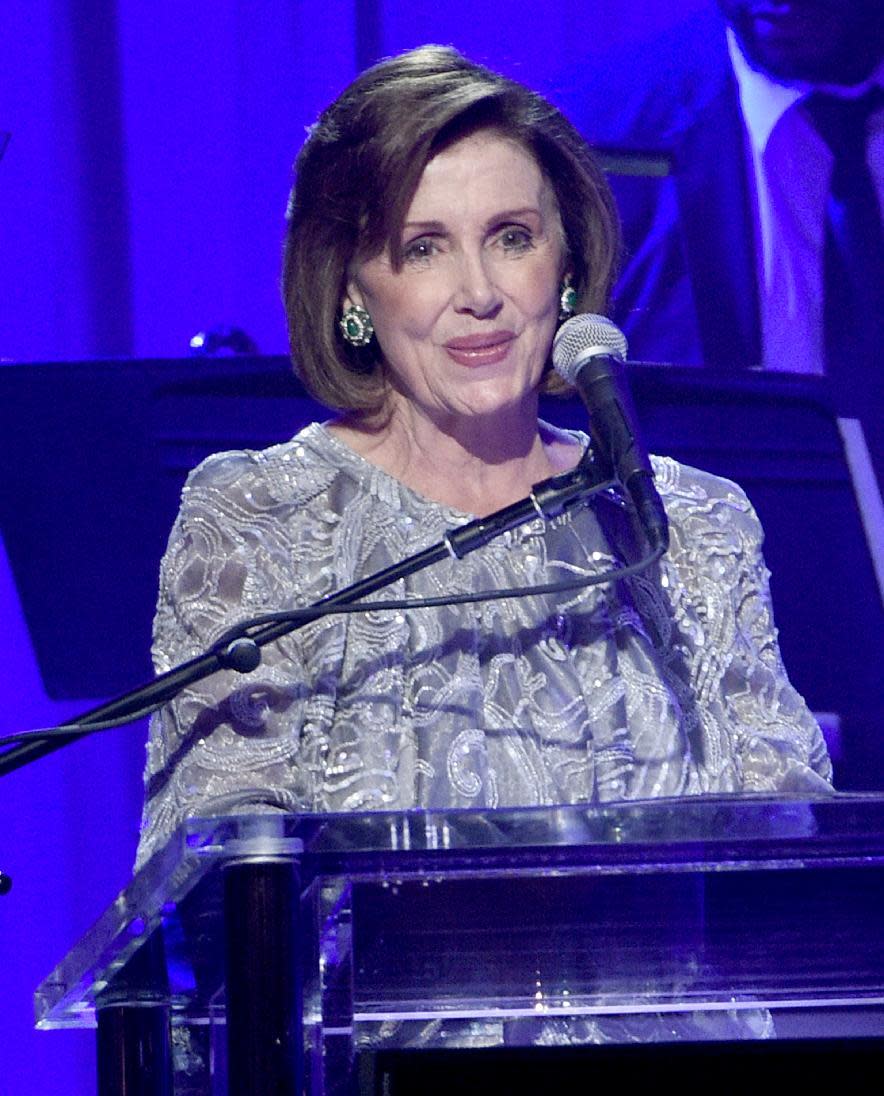 House Minority Leader Nancy Pelosi of Calif. speaks at the Clive Davis and The Recording Academy Pre-Grammy Gala at the Beverly Hilton Hotel on Saturday, Feb. 11, 2017, in Beverly Hills, Calif. (Photo by Chris Pizzello/Invision/AP)