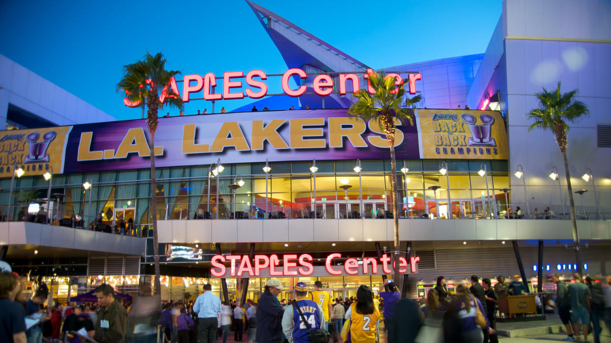 "Los Angeles, California, USA - October 10th 2010: Exterior of the Staples Center in Downtown Los Angeles, during a home game of the Los Angeles Lakers.