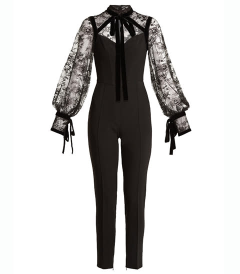 <p><strong>Elie Saab</strong> jumpsuit, $3,341, matchesfashion.com</p><p><a rel="nofollow noopener" href="https://www.matchesfashion.com/us/products/Elie-Saab-Tie-neck-lace-and-cady-jumpsuit-1169527" target="_blank" data-ylk="slk:BUY NOW;elm:context_link;itc:0;sec:content-canvas" class="link ">BUY NOW</a><br></p>
