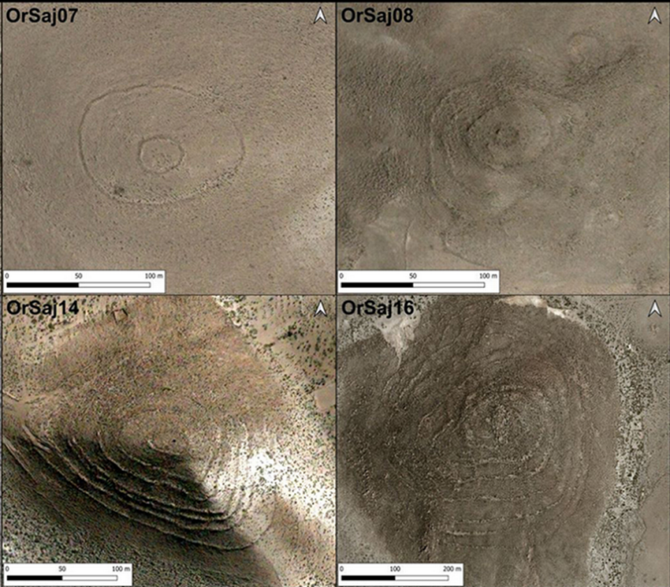 The concentric circles of ceremonial sites as seen from above.