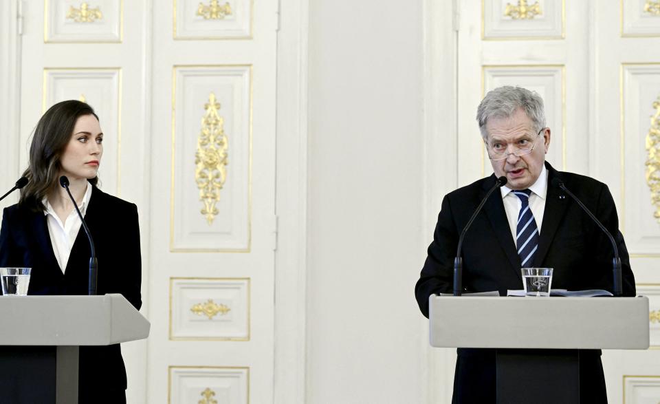 This file photo taken on February 24, 2022 shows Finnish President Sauli Niinisto and Prime Minister Sanna Marin, who have recently expressed their support for NATO membership.