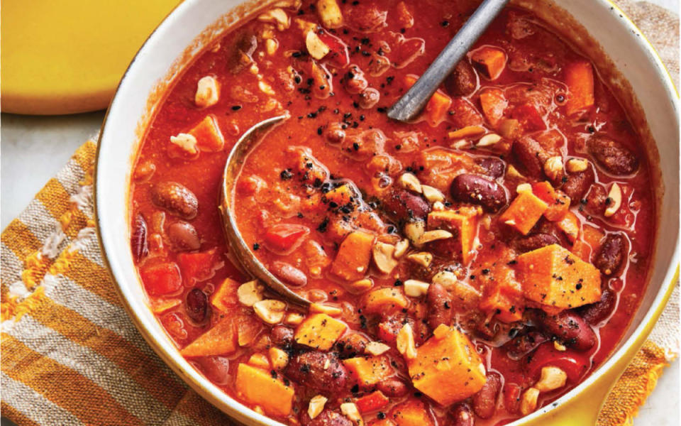 <p>Antonis Achilleos</p><p>Sweet potatoes and dark red kidney beans combine with a flavorful peanutty broth in this stew.</p><p><strong>Get the recipe: <a href="/1145181/alison-ashton/west-african-red-bean-and-sweet-potato-stew-recipe/" data-ylk="slk:West African Red Bean and Sweet Potato Stew;elm:context_link;itc:0;sec:content-canvas" class="link ">West African Red Bean and Sweet Potato Stew</a></strong></p>