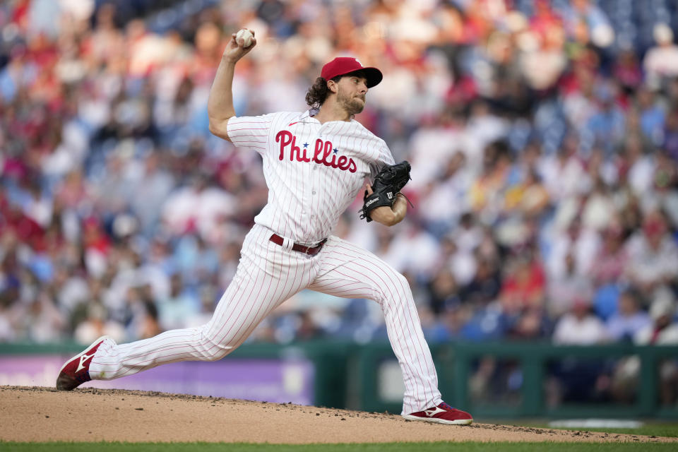 Philadelphia Phillies' Andrew Vasquez pitches during the second inning of a baseball game against the Toronto Blue Jays, Tuesday, May 9, 2023, in Philadelphia. (AP Photo/Matt Slocum)