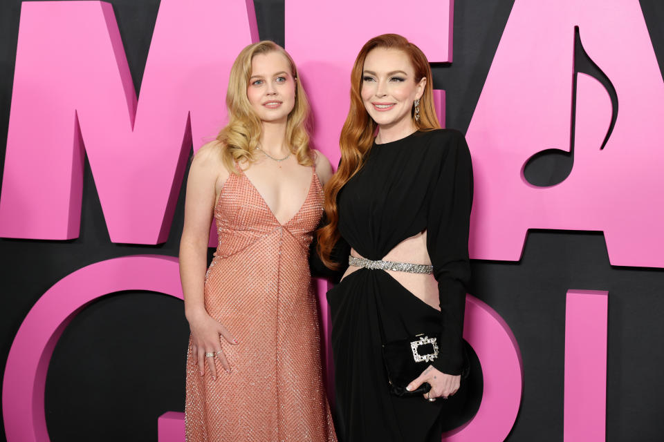 NEW YORK, NEW YORK - JANUARY 08: (L-R) Angourie Rice and Lindsay Lohan attend the "Mean Girls" premiere at AMC Lincoln Square Theater on January 08, 2024 in New York City. (Photo by Arturo Holmes/Getty Images)