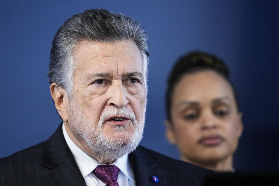 William C. Fleisher, with the Vidocq Society, speaks with members of the media during a news conference in Philadelphia, Thursday, Dec. 8, 2022. Nearly 66 years after the battered body of a young boy was found stuffed inside a cardboard box, Philadelphia police have revealed the identity of the victim in the city's most notorious cold case. Police identified the boy as Joseph Augustus Zarelli. (AP Photo/Matt Rourke)