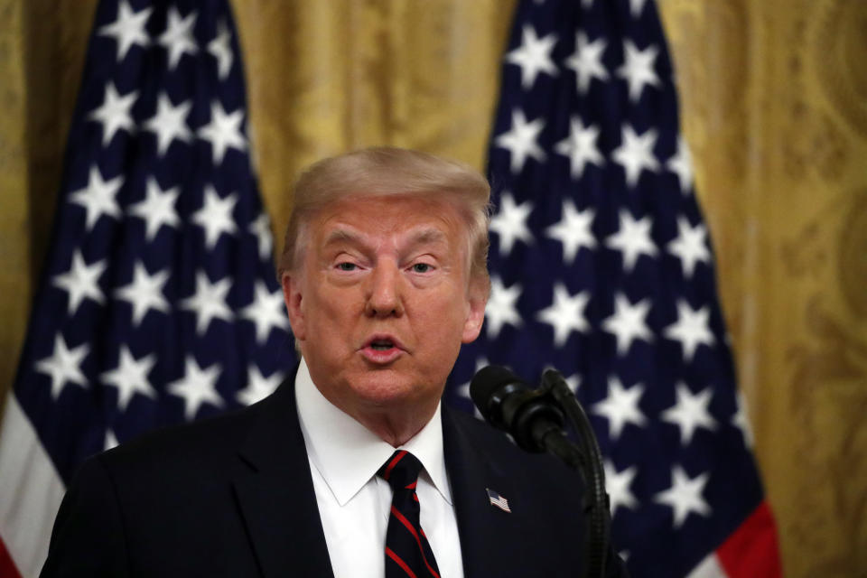 President Donald Trump speaks during a signing ceremony for H.R. 1957 – "The Great American Outdoors Act," in the East Room of the White House, Tuesday, Aug. 4, 2020, in Washington. (AP Photo/Alex Brandon)