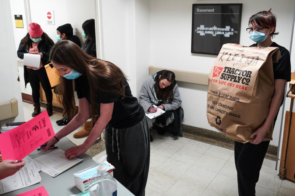 Candidates check in at the Michigan Youth Challenge Academy in Battle Creek on Sunday, Jan. 14, 2024.