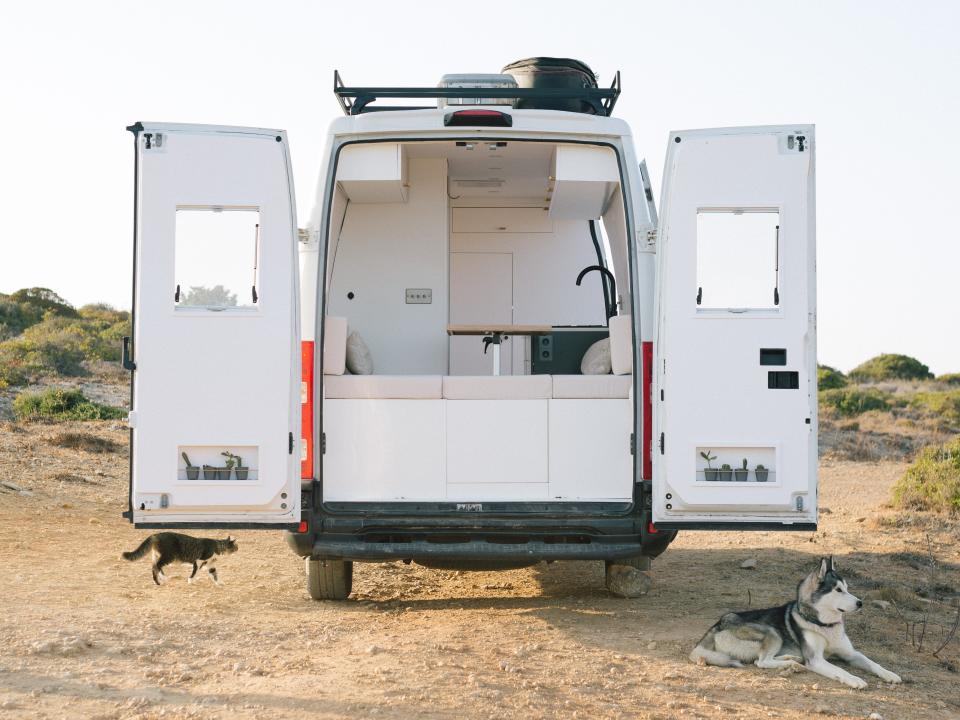 The camper van that they converted and traveled around Europe in.