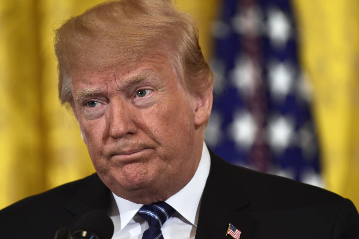 President Trump speaks about the high school shooting in Texas from the East Room of the White House, May 18, 2018. (Photo: Susan Walsh/AP)