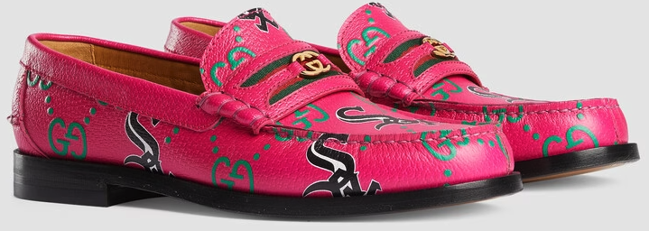 hot pink loafers with white sox and gucci logos