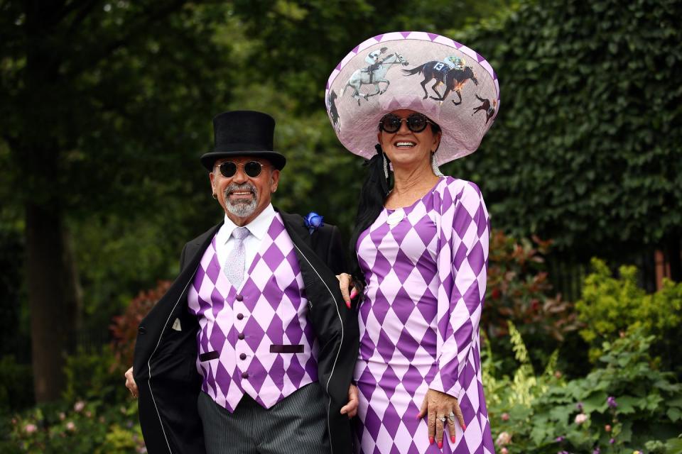 <p>Spectators show off their racing-themed formal attire for Royal Ascot. </p>