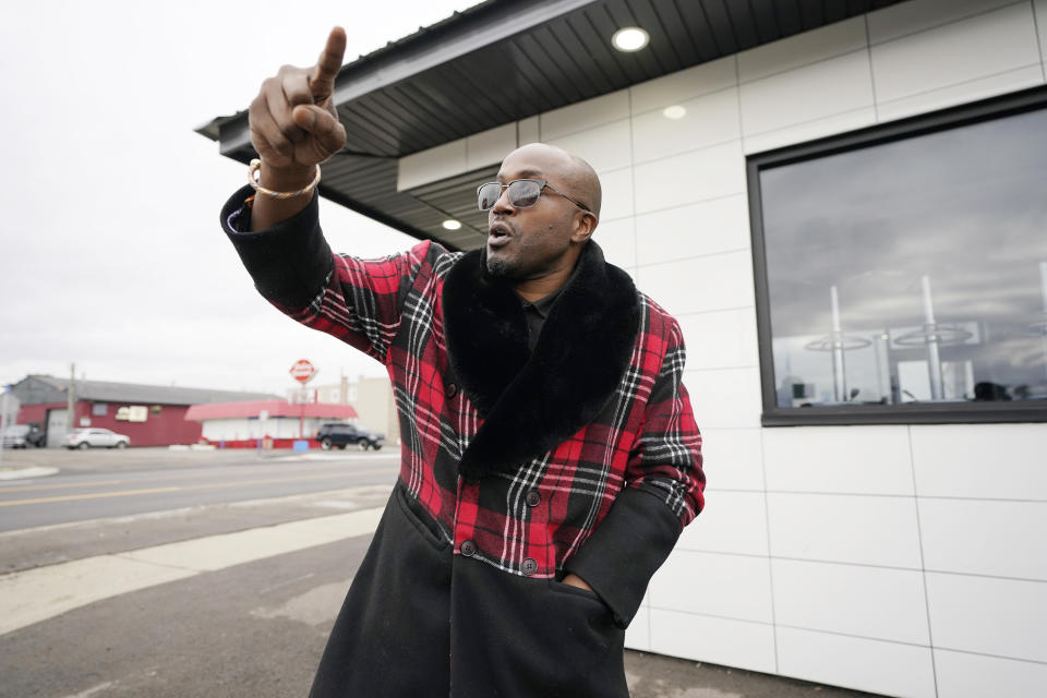 Brian Chaney stands near the area, Wednesday, Jan. 10, 2024, in Keego Harbor, Mich., where he was arrested. The officer told Chaney he thought Chaney was breaking into cars and cuffed him. Chaney, who is Black, asked for a supervisor. The white officer told pointed to another officer from a different police department and told Chaney he was the supervisor. The Keego Harbor chief said in a deposition in a lawsuit Chaney filed that it's ok for his officers to lie when they are not under oath. (AP Photo/Carlos Osorio)