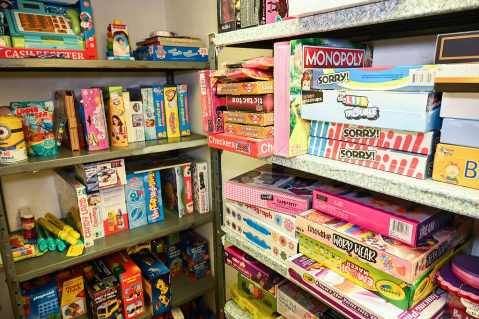 shelves full of different board game