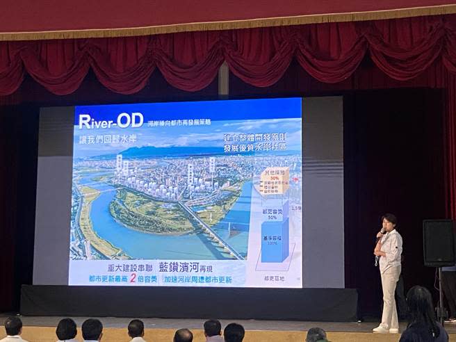 台北市副市長黃珊珊（右）發佈新都更政策，ROD（River-Oriented Development 河岸導向都市在發展策略）未來沿岸的都市更新最高可以有2倍的容積率獎勵。（陳薏云攝）