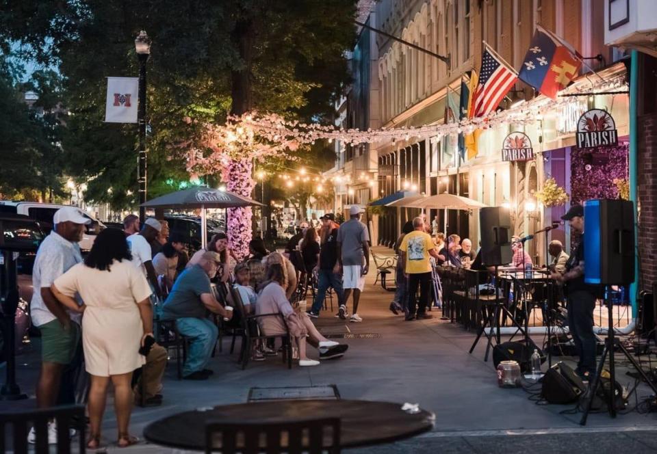 Downtown Macon patrons enjoy live music at Parish on Cherry.