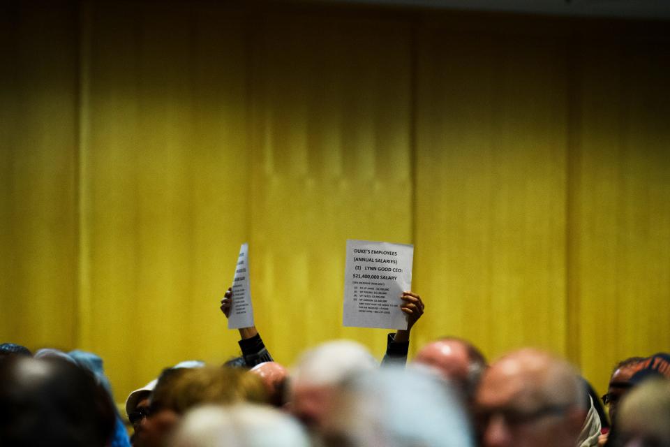 Greenville County residents voice their concerns over a proposed Duke Energy rate increase during a public hearing Thursday, March 14, 2019 at Greenville County Square. 