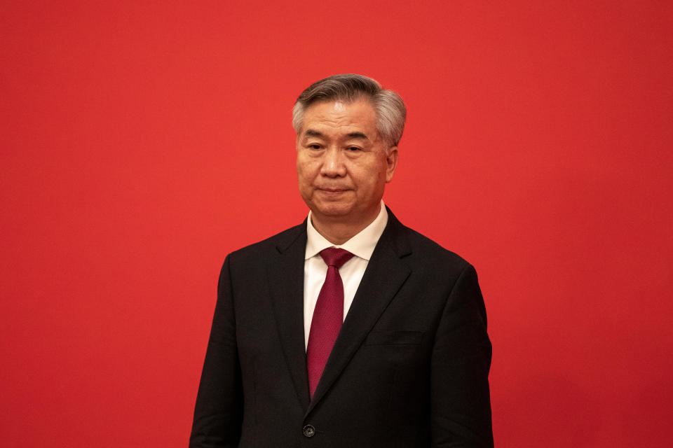 Li Xi, member of the Communist Party of China's new Politburo Standing Committee, on stage during its unveiling at the Great Hall of the People in Beijing, China, on Sunday, Oct. 23, 2022. / Credit: Bloomberg