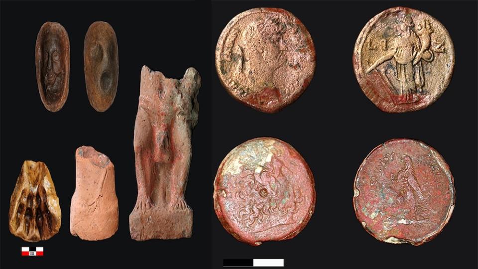 Several artifacts found in a building believed to have served as an astronomical observatory in a 6th century BC temple in Buto, Egypt. 