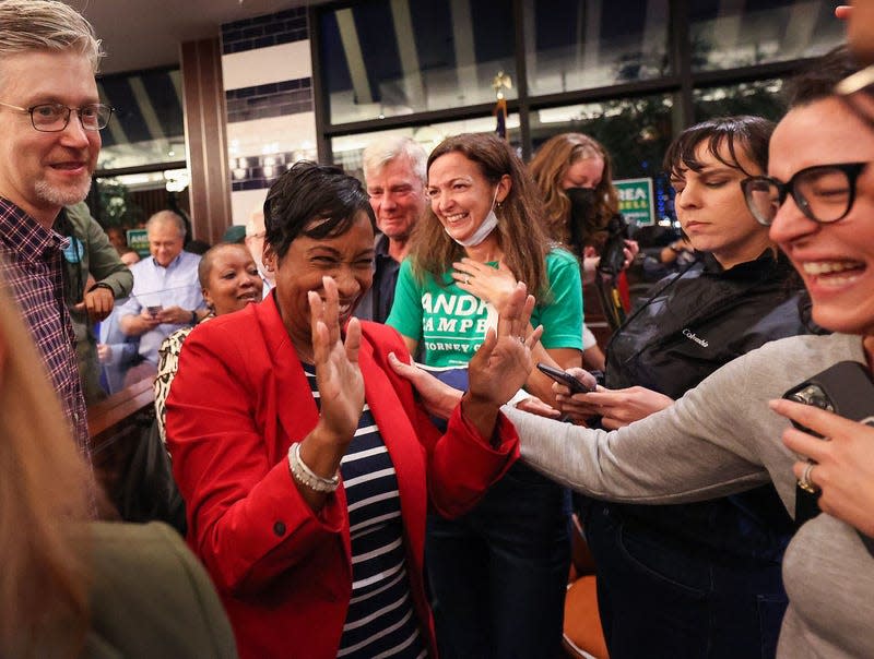 Andrea Campbell, Democratic candidate for Attorney General, at her primary election night event in Boston, Sept. 6, 2022.