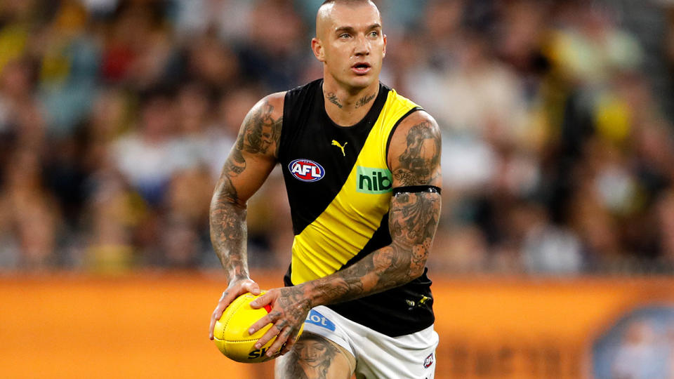 Dustin Martin has returned for Richmond's last two matches after taking personal leave in the wake of his father Shane's death. (Photo by Dylan Burns/AFL Photos via Getty Images)