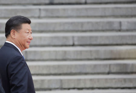 China's President Xi Jinping attends a welcoming ceremony for Tajikistan's President Emomali Rahmon outside the Great Hall of the People in Beijing, China August 31, 2017. REUTERS/Jason Lee