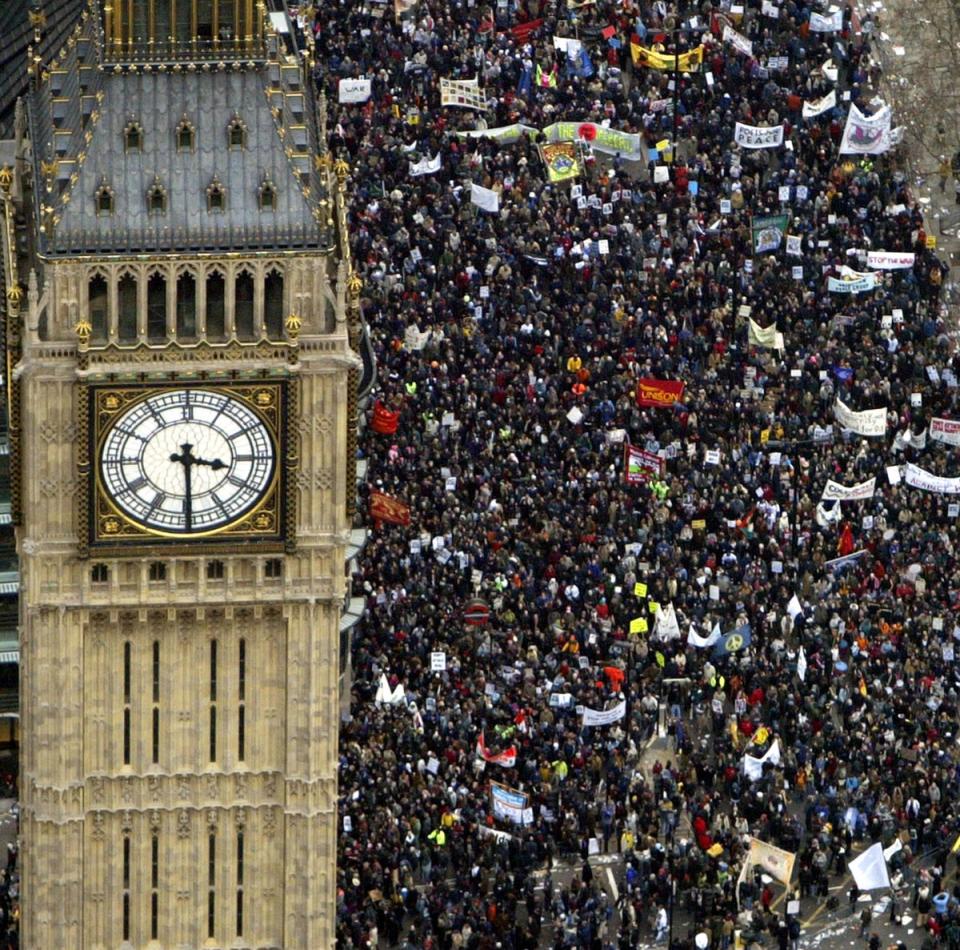 Crowds gather in the shadow of Big Ben to show their opposition (Getty)