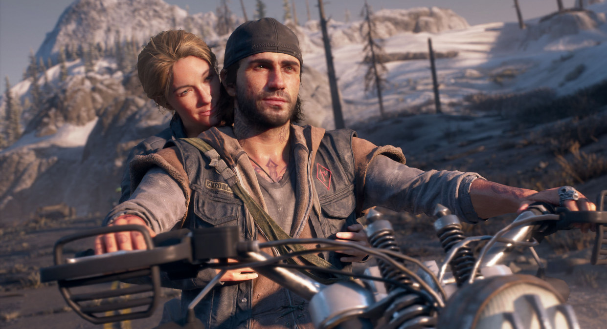  Days Gone heroes riding a motorbike. 