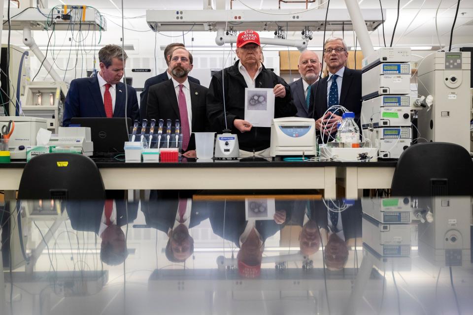 President Donald Trump meets with federal health officials at the Centers for Disease Control and Prevention on March 6.