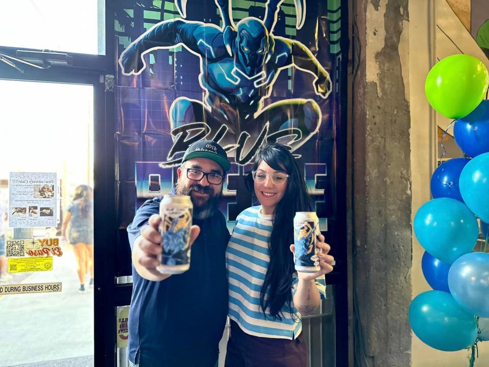 Old Sheepdog Brewery is featured in the new "Blue Beetle" movie. Owner Gus Delgado said the brewery is also promoting a blue corn lager in honor of the Latin superhero.