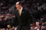 Head coach Gregg Marshall of the Wichita State Shockers reacts in the first half while taking on the Virginia Commonwealth Rams in the second round of the 2012 NCAA men's basketball tournament at Rose Garden Arena on March 15, 2012 in Portland, Oregon. (Photo by Jed Jacobsohn/Getty Images)