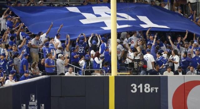 A strong contingent of Dodgers fans held their own roll call at