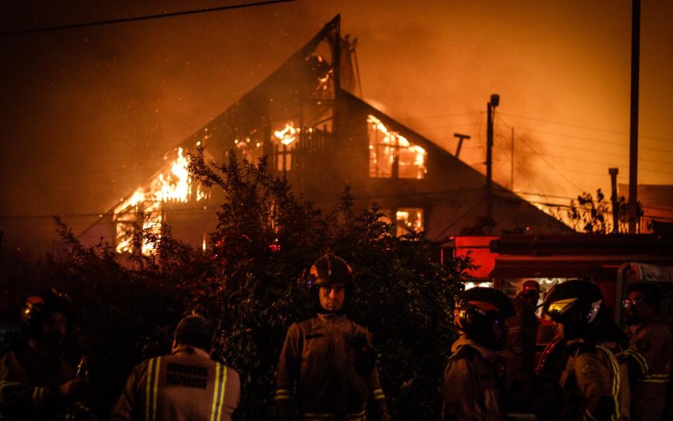 Firefighters are organized to combat the mega fire that occurred in the hills