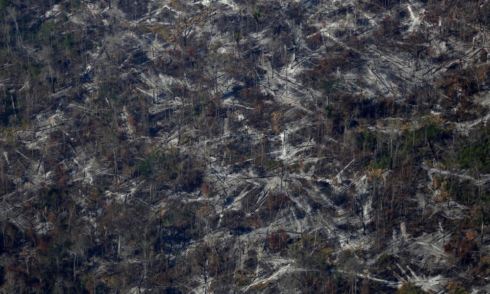 An aerial view shows deforested land in Apui, in the southern region of the state of Amazonas, Brazil.