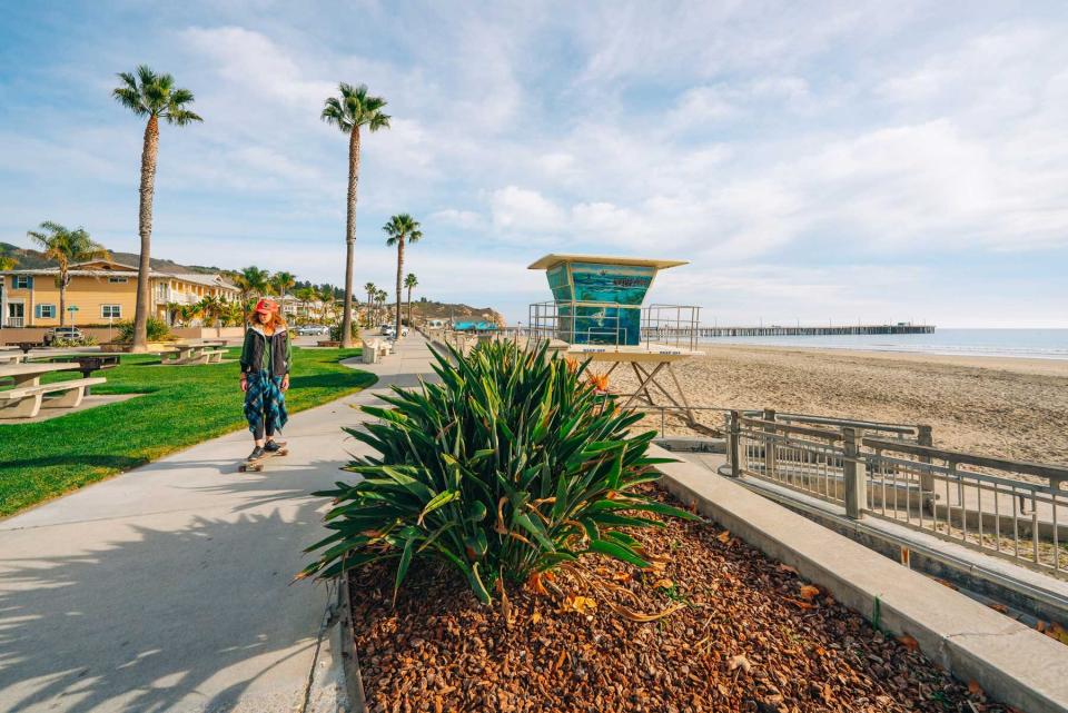 Avila Beach promenade. Avila Beach is a charming beach town, located on the beautiful Central Coast of California.